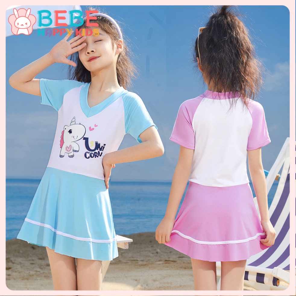 áo bơi trẻ em đồ bơi bé gái,do boi be gai,Bộ Đồ Bơi Một Mảnh Hình Kỳ Lân Màu Hồng Mau Khô bé gái