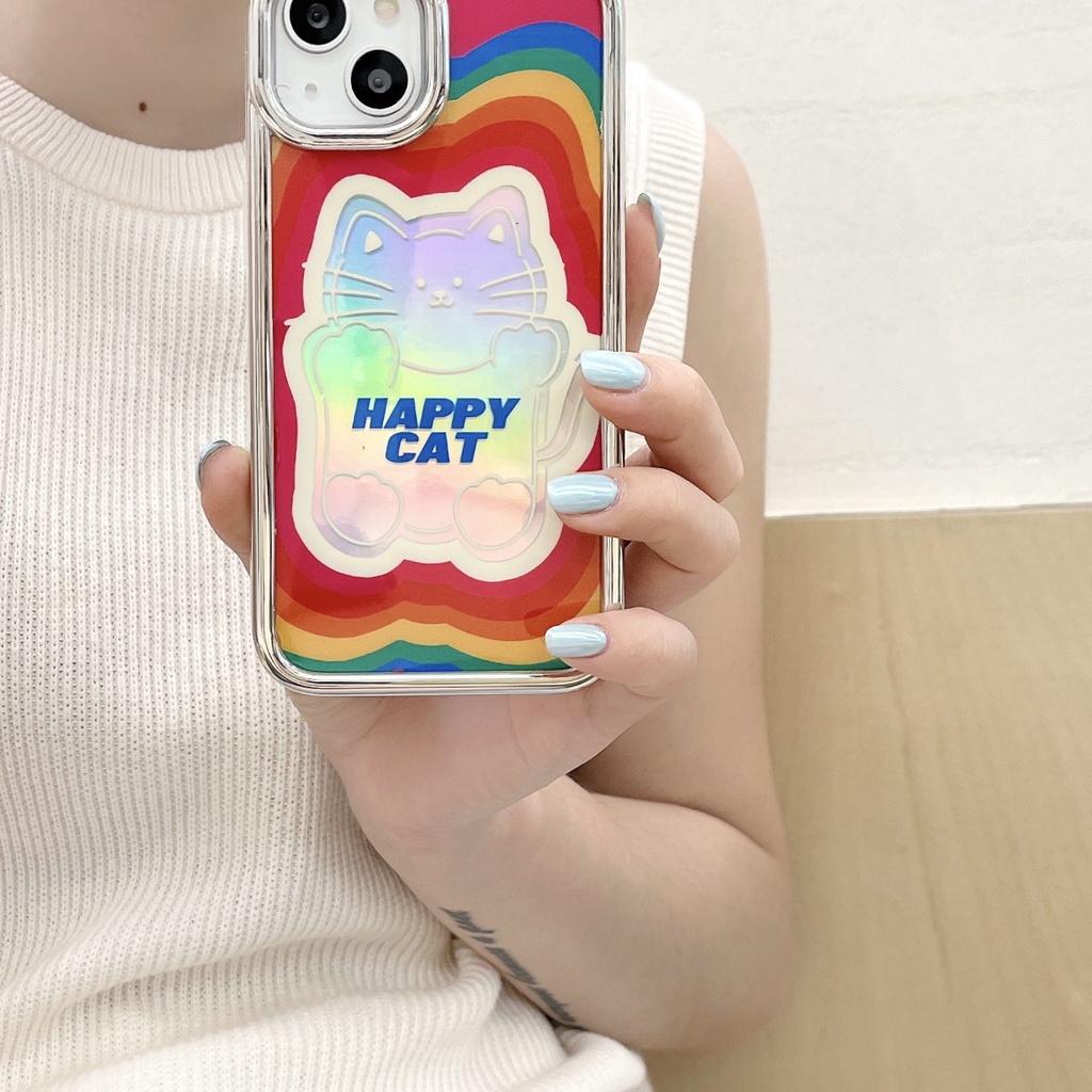 Ốp Điện Thoại IMD Hai Mặt Chống Sốc Viền Mạ Màu Cầu Vồng Cho IPhone 14 13 12 11 Pro Max