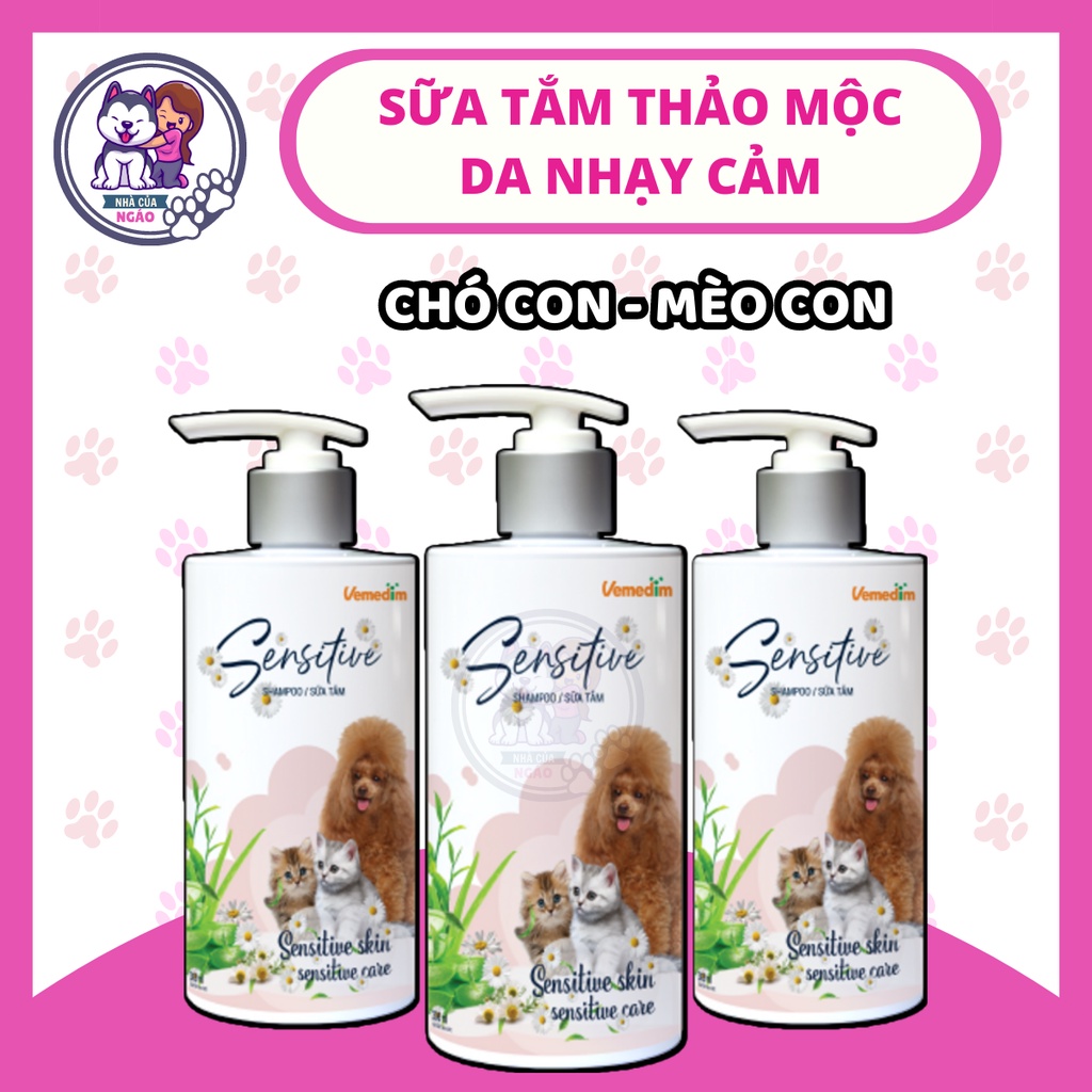 Sữa tắm thảo mộc dưỡng lông bóng mượt cho chó con mèo con, da nhạy cảm - Vemedim Shampoo thảo mộc 300ml