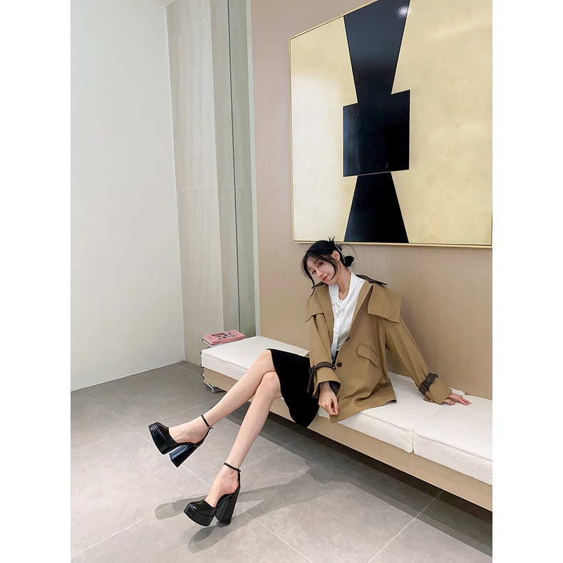 Giày cao gót Barbie da lì đế vuông gót cao 9/12 cm êm chân MS03