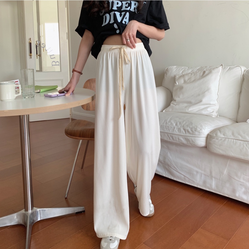 Quần Dài Ống Rộng Lưng Thun Phối Dây Rút Thời Trang Trẻ Trung