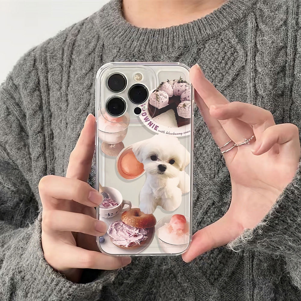 ✅Ốp Điện Thoại Mềm Chống Sốc Hình Cún Trắng Đơn Giản Cho Iphone 14pro 11 6In 13 12Max78