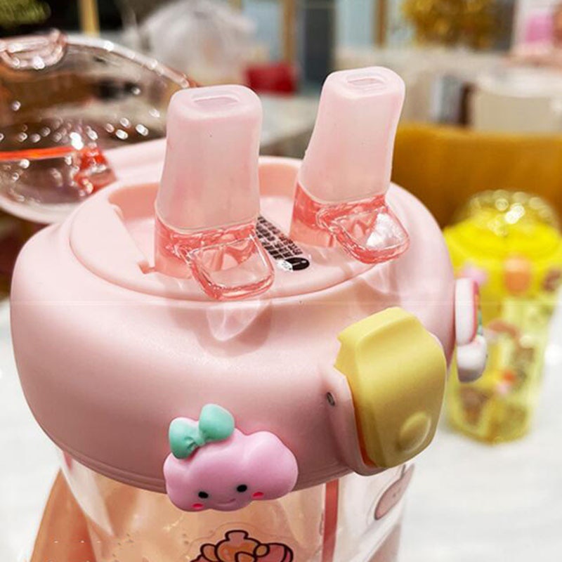 Bình nước có ống hút ống hút đôi bình nước nhựa Bình Nước 430ml Bằng Nhựa Không BPA Hai Ống Hút Dễ Thương Cho Học Sinh