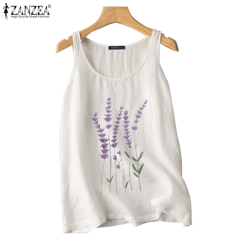 Zanzea Áo Tank Top Cổ Tròn Không Tay Thêu Hoa Thời Trang Nữ