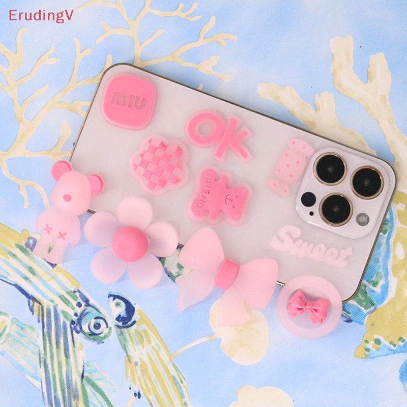 [ErudingV] Bộ 5 Miếng Dán Trang Trí Ốp Điện Thoại Bằng PVC Mềm Họa Tiết Hoạt Hình Màu Hồng Dạ Quang DIY