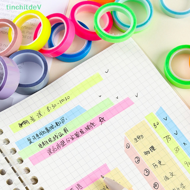 [TinchitdeV] Cuộn 5 Cuộn Nhãn Dán Giấy Ghi Chú Màu Dạ Quang Trong Suốt 5m Làm Quà Tặng Cho Học Sinh / Văn Phòng