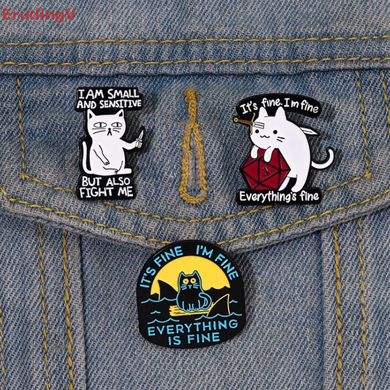 [ErudingV] Trâm Cài Áo Hình Mèo / Cá Mập Tráng Men Tùy Chỉnh Vui Nhộn Cho Bạn Bè [Mới]