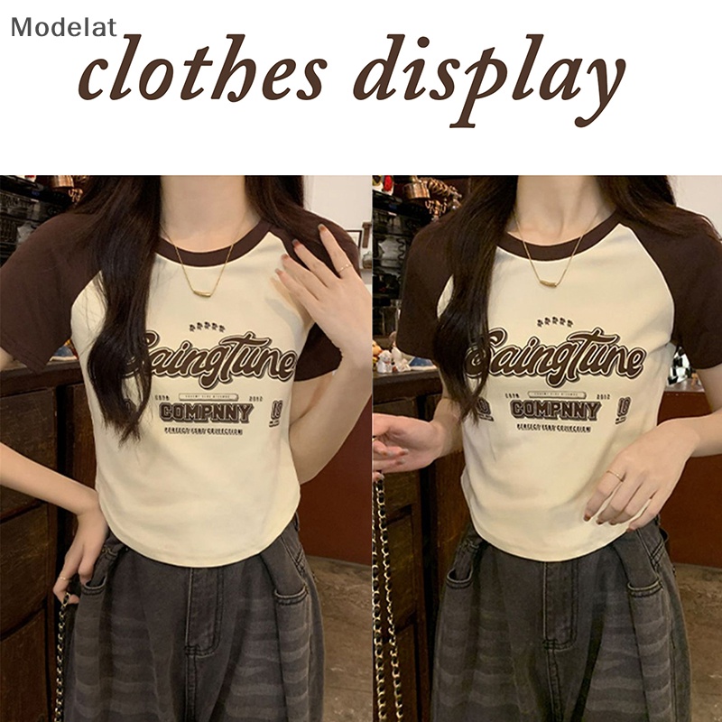 Áo Thun Tay Ngắn Cổ Tròn In Chữ Màu Sắc Tương Phản Thời Trang Mùa Hè Cho Nữ