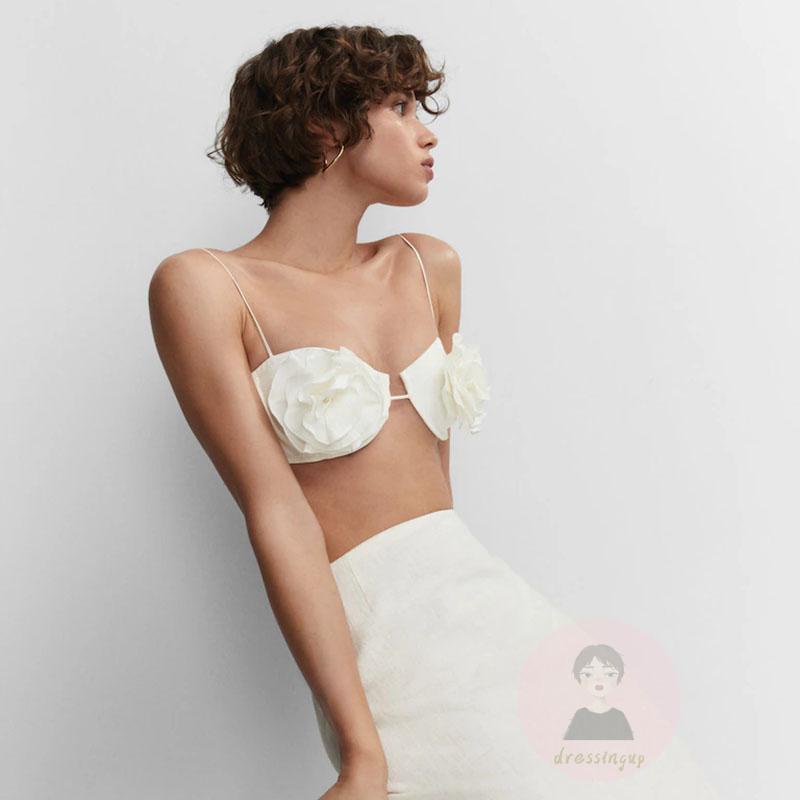 Áo Croptop Hai Dây Họa Tiết Hoa 3D Gợi Cảm Cho Nữ