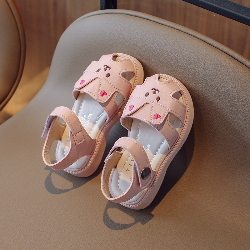 Xăng đan Da Mềm Chống Trượt Chống Va Chạm Thêu Hình Thỏ Dễ Thương Cho Bé Gái 2-8 Tuổi