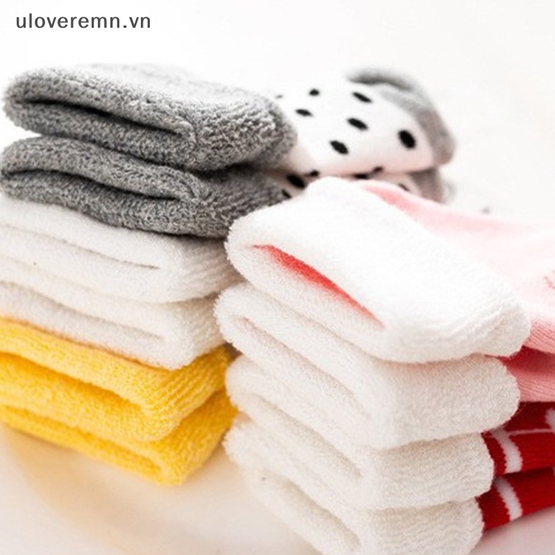 Set 5 Đôi Tất Cotton Dày Giữ Ấm Chống Trượt Thoáng Khí In Họa Tiết Hoạt Hình Dễ Thương Cho Bé