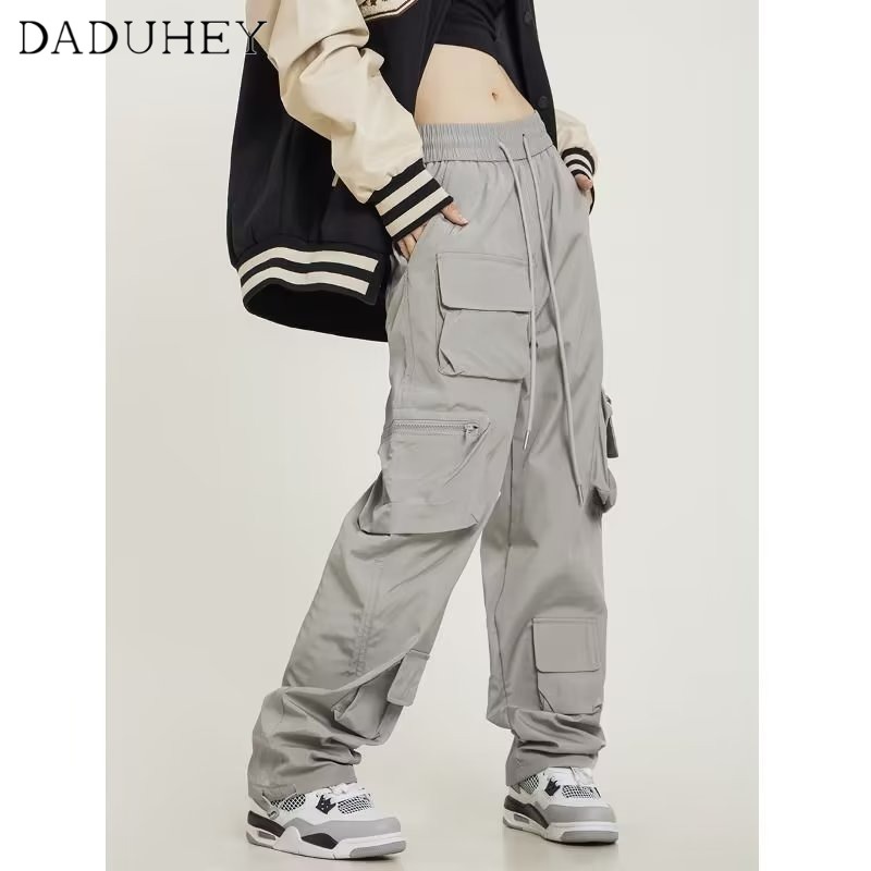 DaDuHey American-Style Retro High Street Multi-Pocket Washed Cotton Casual Pants Men's and Women's 2023 Summer Fashion All-Matching Loose Straight Cargo Pants