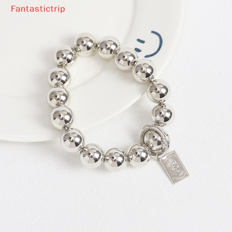 [Fantastictrip] Phụ Kiện Móc Chìa Khóa / Điện Thoại Chuỗi Hạt Tròn Màu Bạc Thời Trang Mới