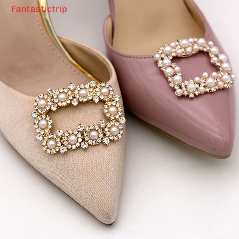 [Fantastictrip] Kẹp Đính Đá Pha Lê Trang Trí Giày Cao Gót Có Khóa Vuông Tháo Rời Được Trang Trí Cho Cô Dâu Mới