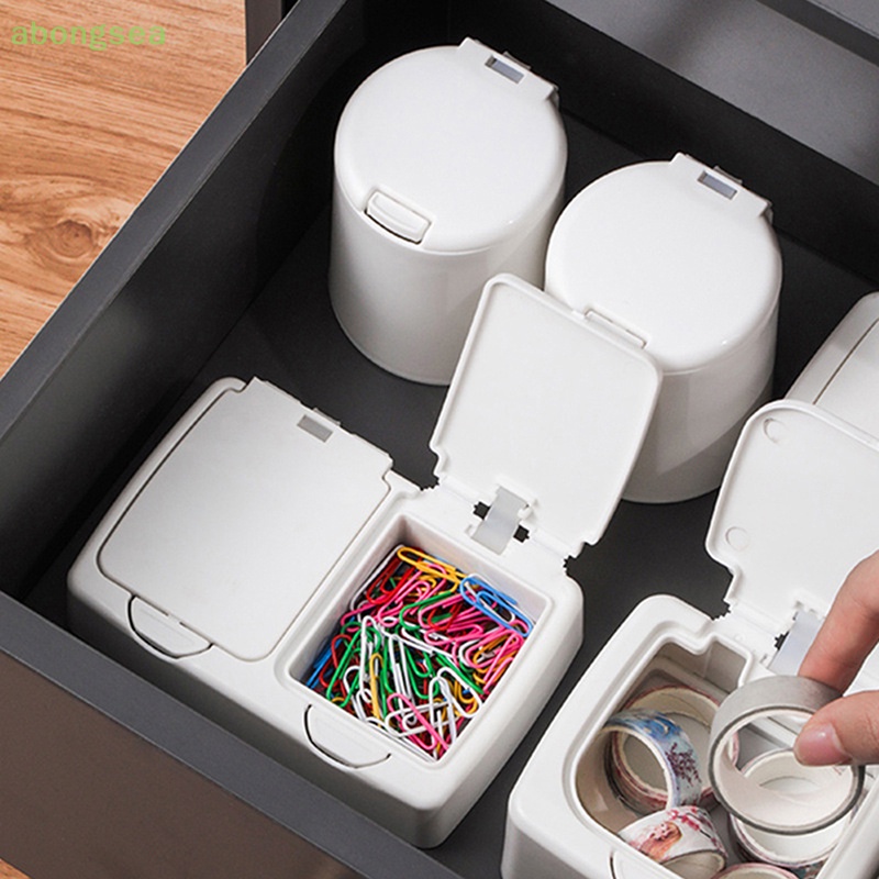 Abongsea Hộp Đựng Tăm Bông Cotton Hai Ngăn Hình Chữ Nhật Nhỏ Đơn Giản