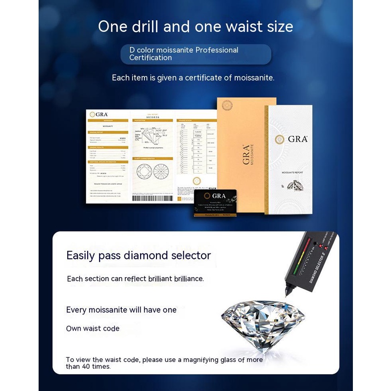 Moissanite 6.5mm Bông Tai S925 bạc mạ bạch kim D màu Mosanshi có thể được phát hiện bằng bút kim cương với chứng chỉ GRA Bông tai tròn