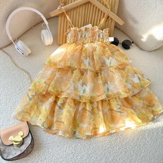 Váy maxi 3 tầng vải tơ lụa có dây thắt