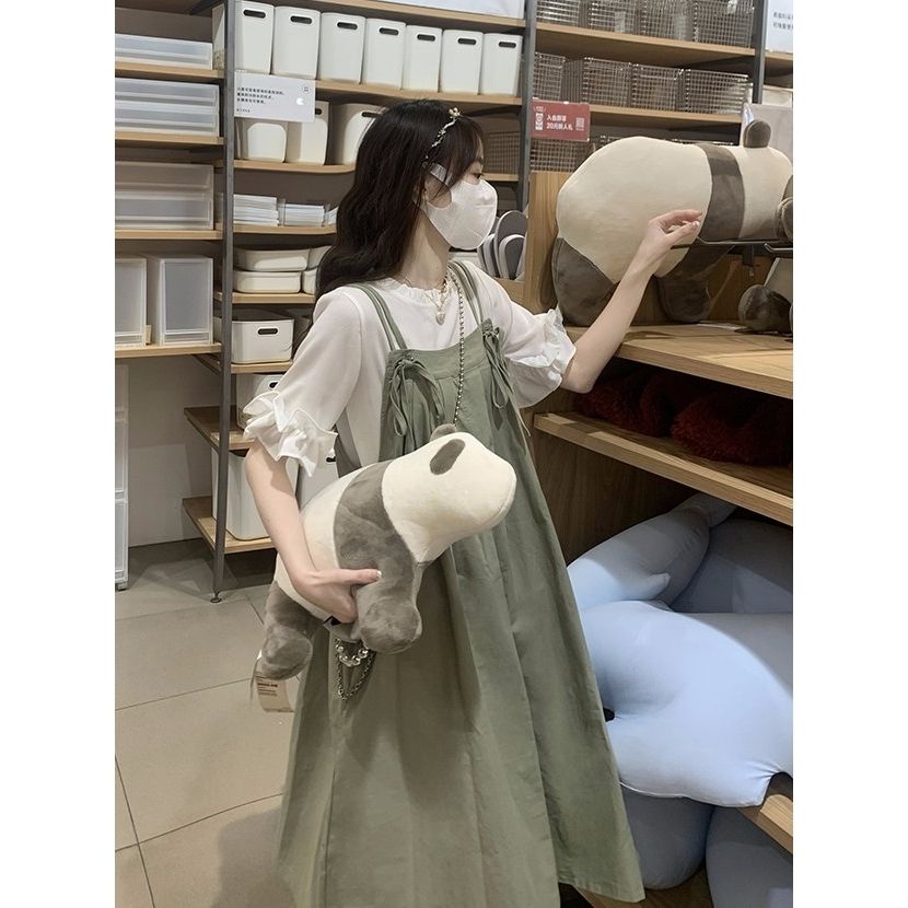 Set Áo Sơ Mi Và Đầm Yếm Dáng Rộng Dễ Thương Thời Trang Mùa Hè Cho Nữ