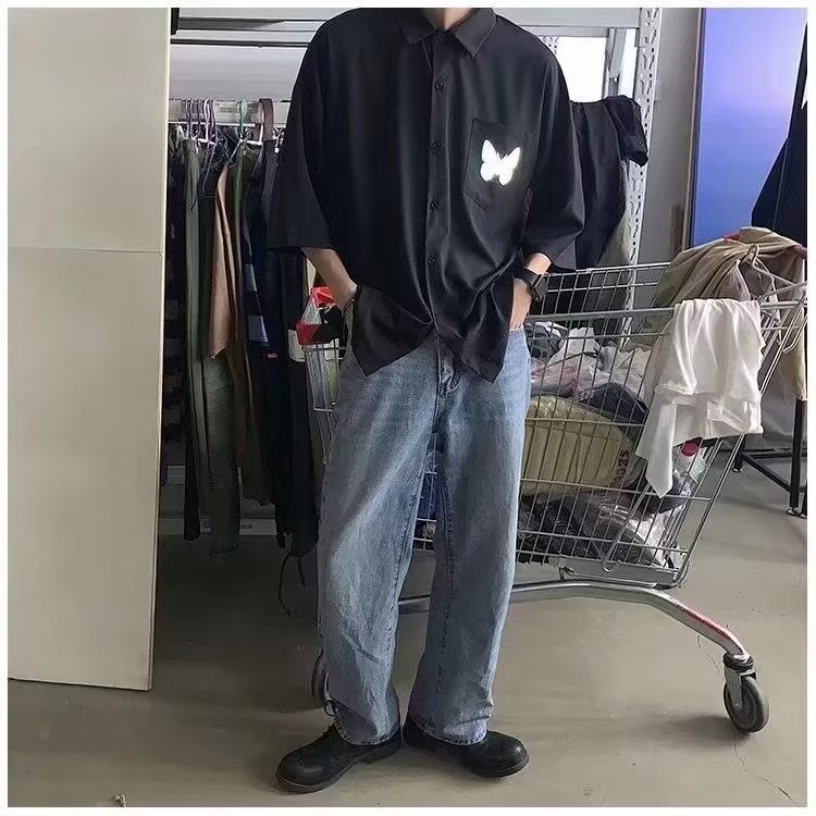 Áo Thun Ngắn Tay Form Rộng Họa Tiết Kẻ Sọc 5 / 7 Điểm Thời Trang Mùa Hè Cho Nam