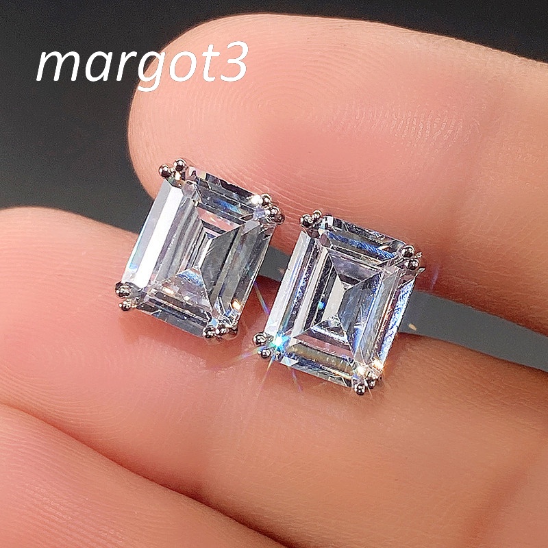 Bông Tai Mạ Bạc 925 Hình Vuông Đính Kim Cương Nhân Tạo Thời Trang Dành Cho Nữ