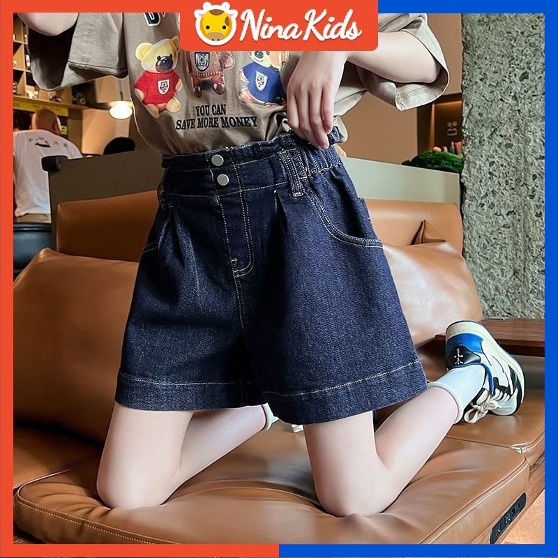Quần Short Denim Lưng Cao Kiểu Dáng Đơn Giản Cho Bé Gái Từ 3-9 Tuổi