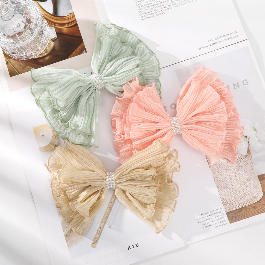 Kẹp Tóc Hình Nơ Lớn Xếp Ly Đính Ngọc Trai Kiểu Hàn Quốc Ngọt Ngào Cho Nữ