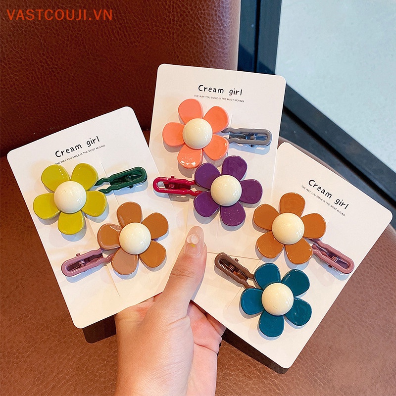 Bộ 2 Kẹp Tóc Hình Hoa Đơn Giản Xinh Xắn Cho Bé Gái