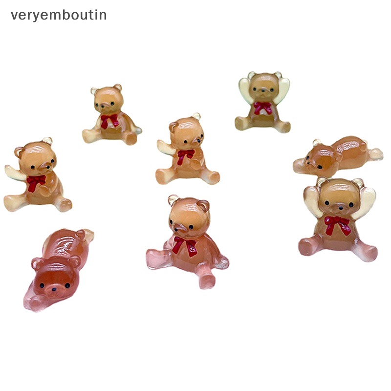 Bộ 2 Tượng Gấu Hoạt Hình Màu Dạ Quang Bằng Nhựa Resin Dễ Thương Dùng Trang Trí Tiểu Cảnh / Xe Hơi