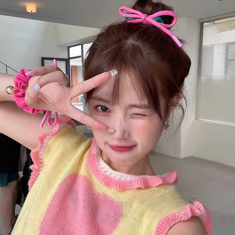 Dây Buộc Tóc Đính Nơ Hồng Dễ Thương Thời Trang Mùa Hè Cho Bạn Gái