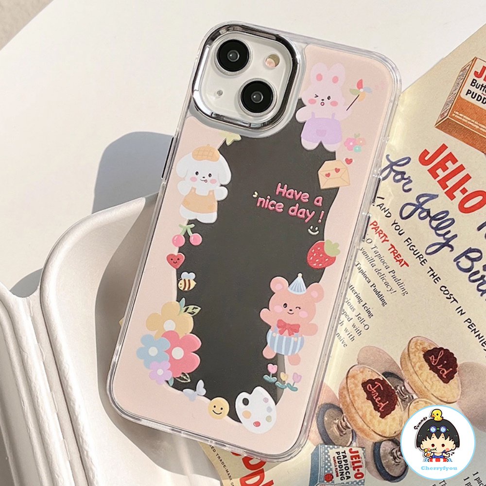 Ốp Điện Thoại TPU Dẻo Gắn Gương In Hình Gấu Graffiti Dễ Thương Chống Rơi Vỡ / Bụi Bẩn Cho IPhone 11 12 13 14 Pro Max