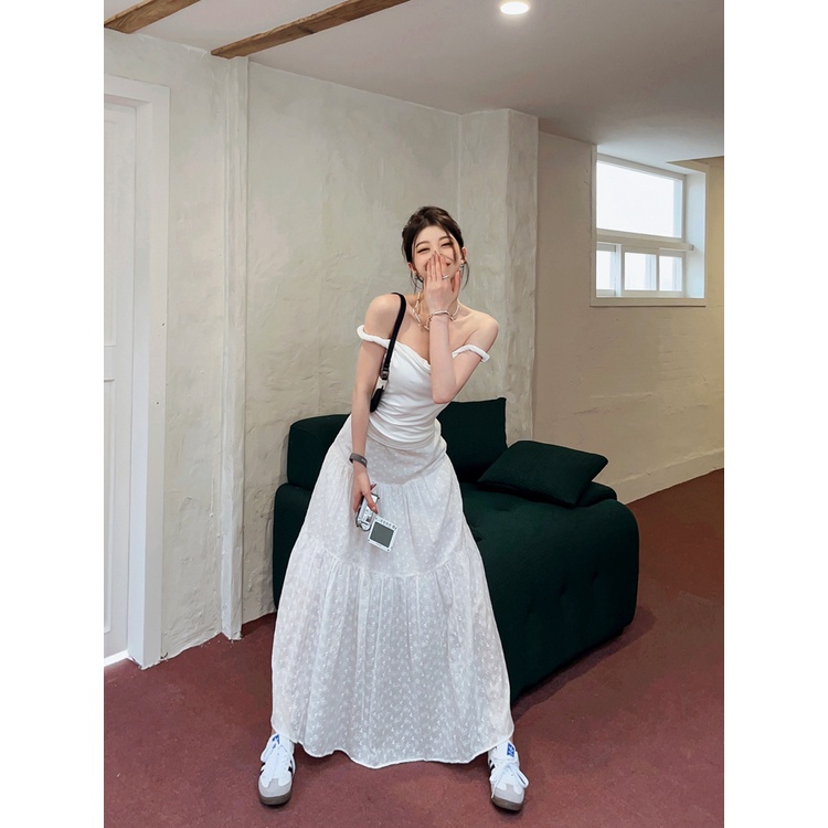 Liasynn Áo Thun Dệt Kim Trễ Vai Thắt Nút Thời Trang Mùa Hè Cho Nữ