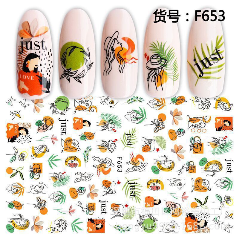 Sticker 3D dán nail hoạ tiết trừu tượng, hình dán móng tay trừu tượng dễ phối màu