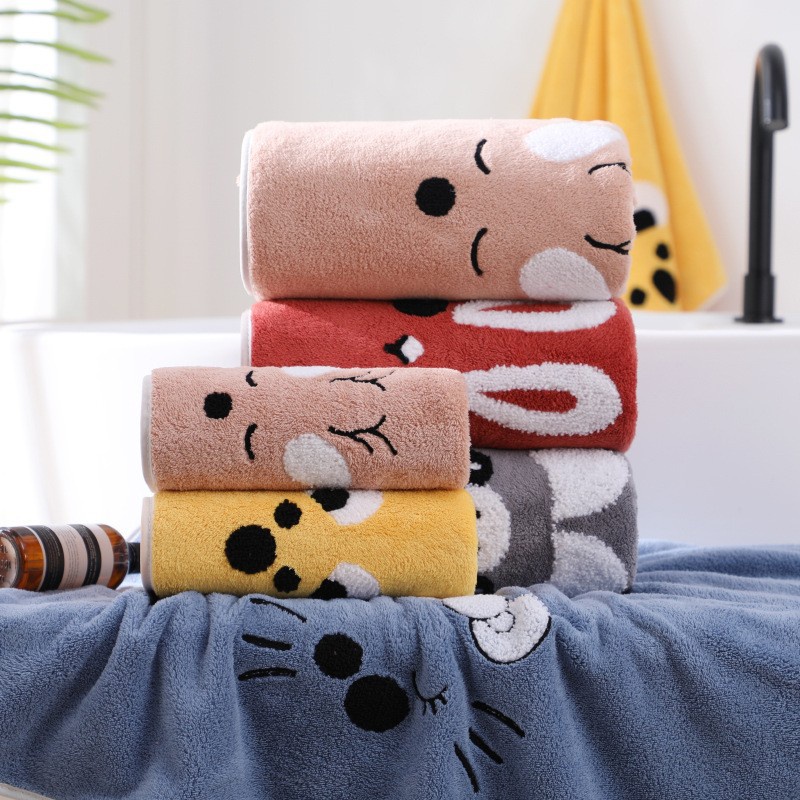 Phim hoạt hình động vật san hô nhung thêu khăn tắm khăn tắm trang chủ khăn tắm mềm hàng ngày