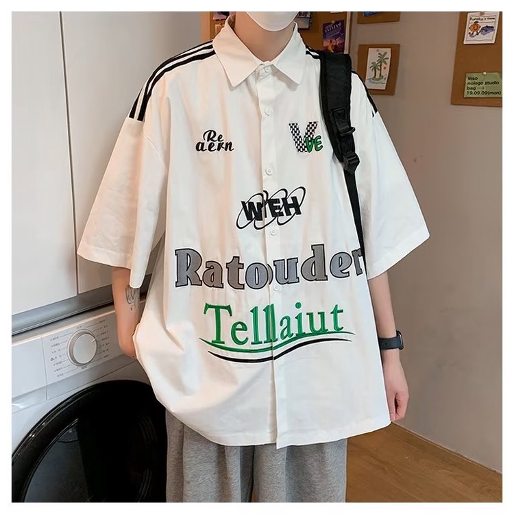 Áo Sơ Mi Ngắn Tay Oversize Dễ Phối Đồ Phong Cách Đường Phố Mới Cho Nam