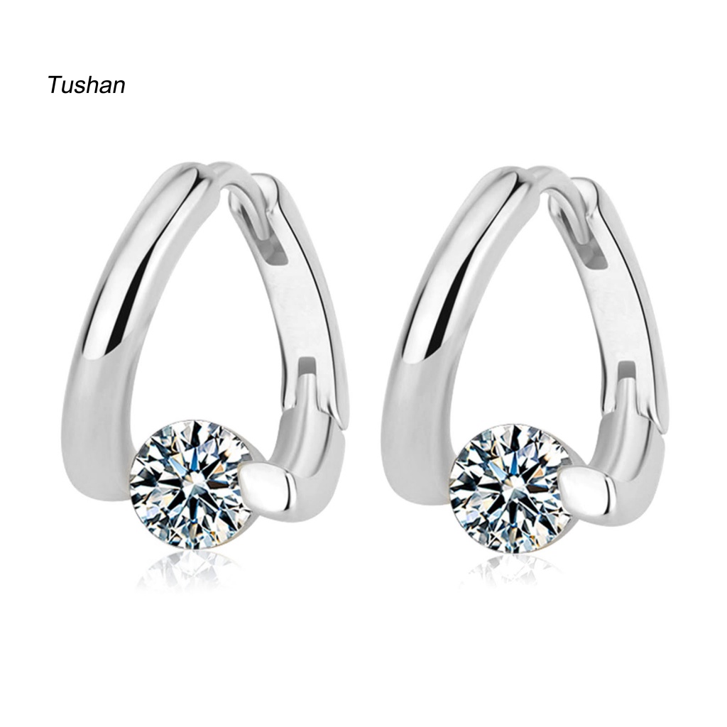 1 Đôi Bông Tai Hình Học Đính Đá Zircon Lấp Lánh Dành Cho Nữ