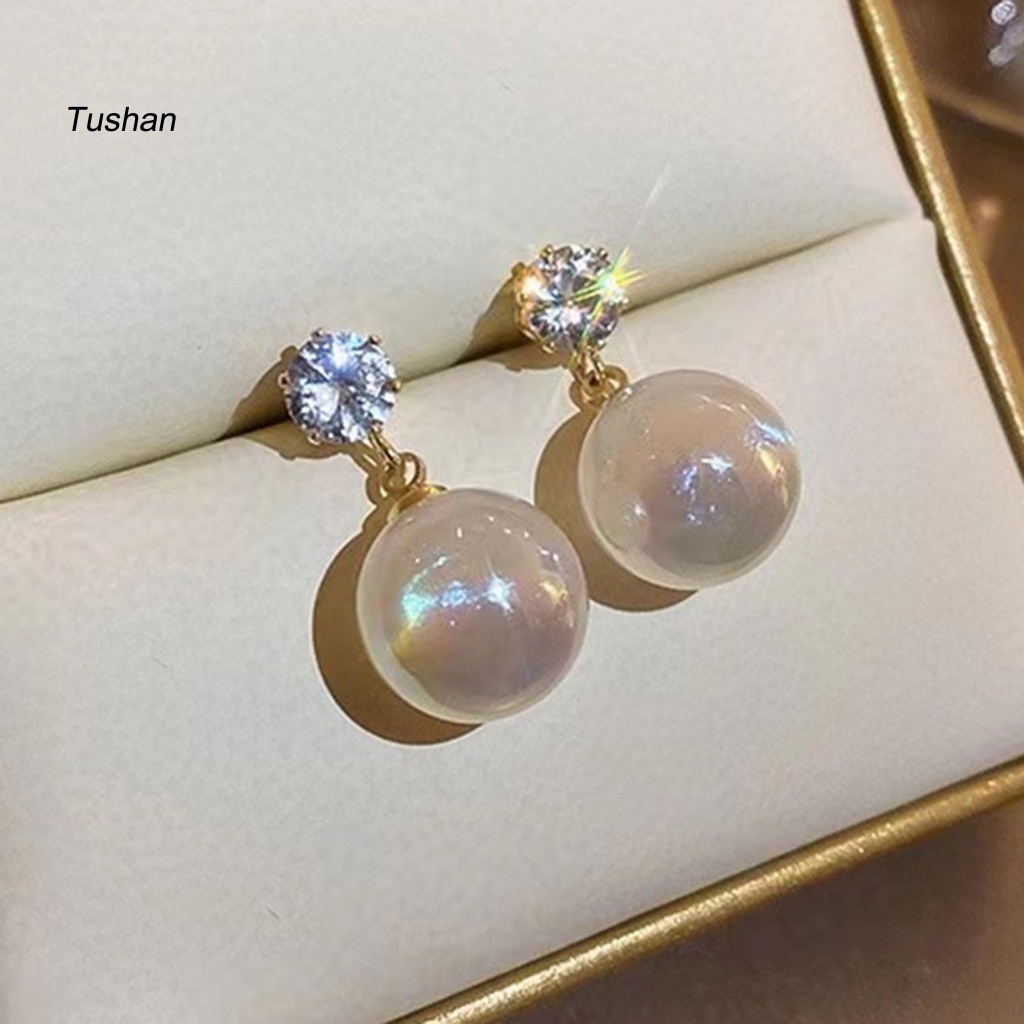 1 Đôi Bông Tai Hình Trái Tim Dáng Dài Đính Ngọc Trai Giả Lấp Lánh