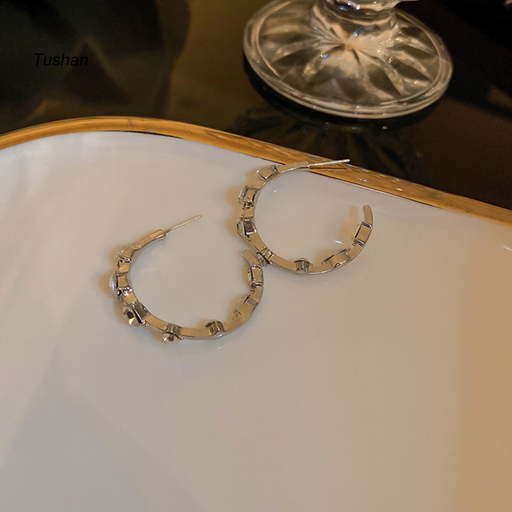 1 Đôi Bông Tai Hình Chữ C Đính Đá Zircon Phong Cách Hàn Quốc