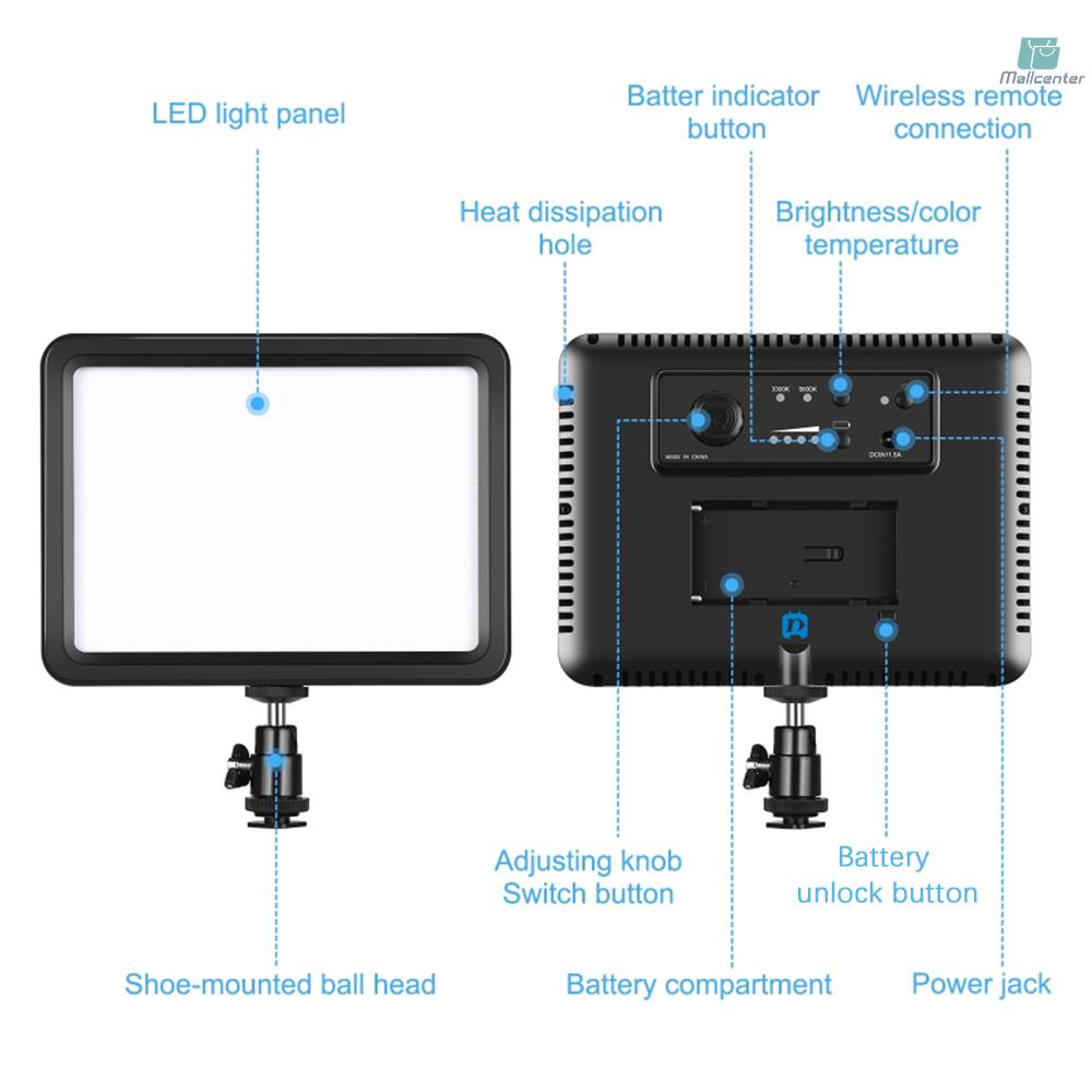 PULUZ PU4116 12W Portable Compact LED Panel Light Photography Video Light Bi-Color Temperature 3300K-5600K Dimmable Brightness CRI&gt;95 with Cold Shoe Ball Head Remote Control for Portrait Still Life Ph