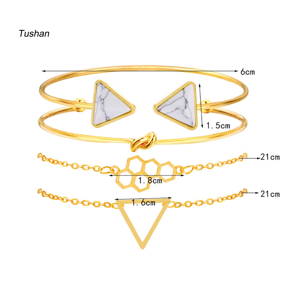[Ts] Vòng Tay Hở Hình Tam Giác Thắt Nút Tổ Ong Nhiều Lớp Có Thể Điều Chỉnh