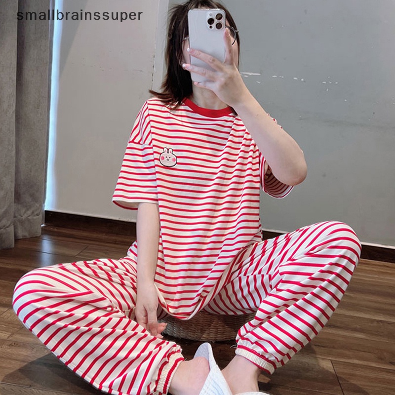 Bộ Đồ Ngủ Mặc Nhà In Họa Tiết Kẻ Sọc Thiết Kế Xinh Xắn Cho Nữ