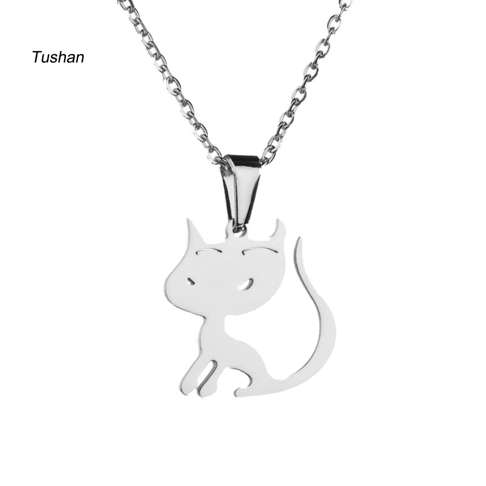 Vòng cổ Mặt Hình Mèo Bằng Thép Không Gỉ Dễ Thương
