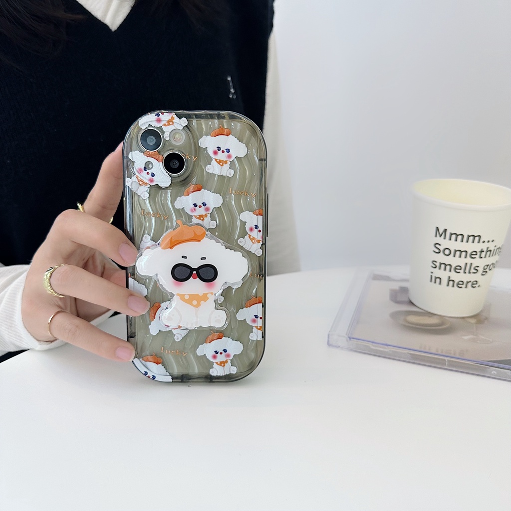 Ốp Điện Thoại TPU Dẻo Trong Suốt Họa Tiết Hoạt Hình Chú Chó May Mắn Cho iPhone 13 12 11 Pro Max 14 Plus Đứng