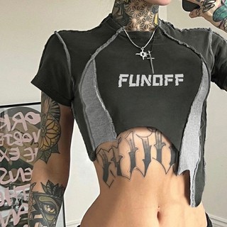 Áo Croptop In Chữ Thiết Kế Lệch Tà Quyến Rũ Cho Nữ