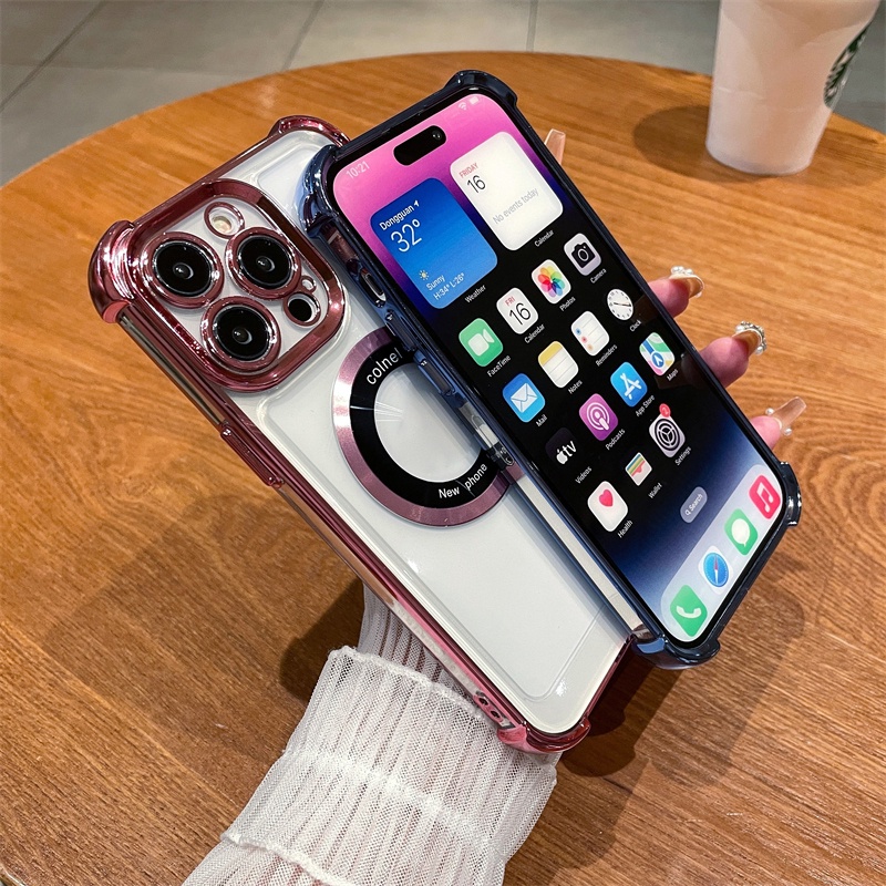 Ốp Điện Thoại Cứng Trong Suốt Chống Sốc Mạ Điện Từ Tính Sang Trọng Cho iPhone 11 12 13 14 Pro Max 14 Plus 11pro