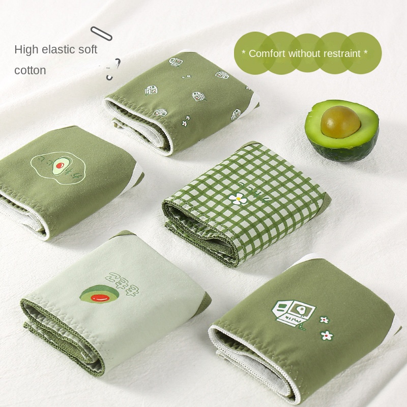 Quần Lót Đáy Cotton Màu Xanh Lá Sữa Bơ Tươi Mới Đơn Giản Phong Cách Nhật Bản Đáy Giữa Eo Cho Nữ Sinh