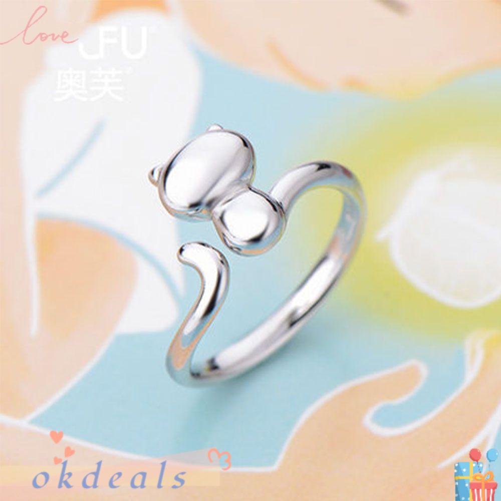 Okdeals Nhẫn Hở Bằng Hợp Kim Hình Mèo Đơn Giản Đa Dạng Cho Nữ