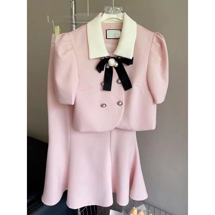 Set Áo Váy Màu Hồng Nhạt Cao Cấp Sang Trọng Cho Nữ