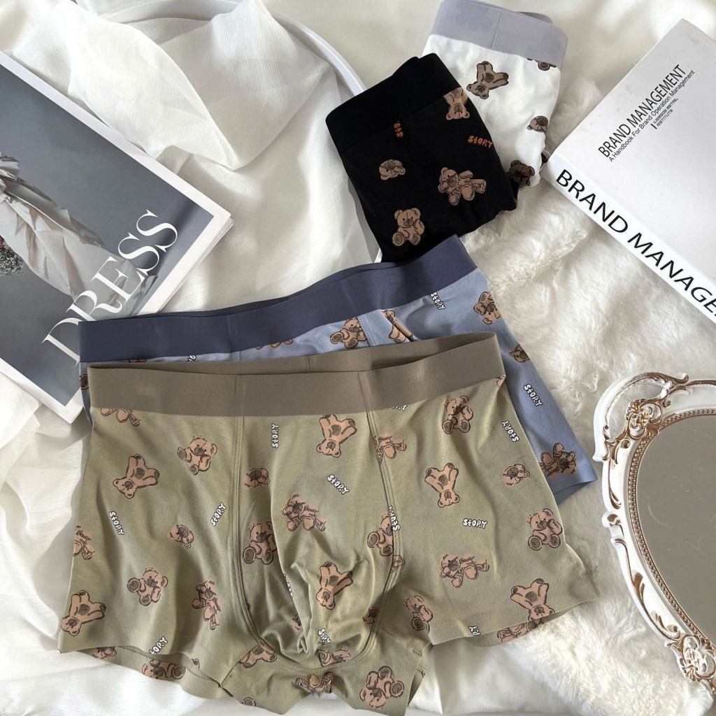 [F &amp; X] Quần Lót Boxer Lưng Vừa Mềm Mại Thoải Mái Họa Tiết Gấu Vui Nhộn Cho Nam