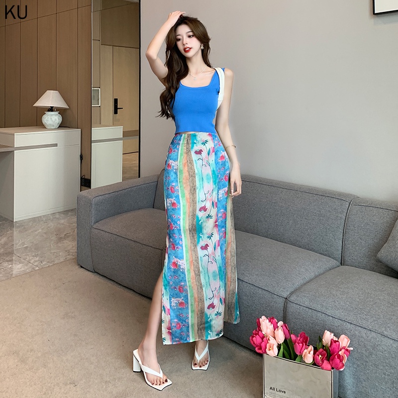 Hàng Mới Về Đầm Dài Qua Gối Xẻ Tà In Họa Tiết Phong Cách Bohemian Thời Trang Mùa Hè Hàng Mới 2023
