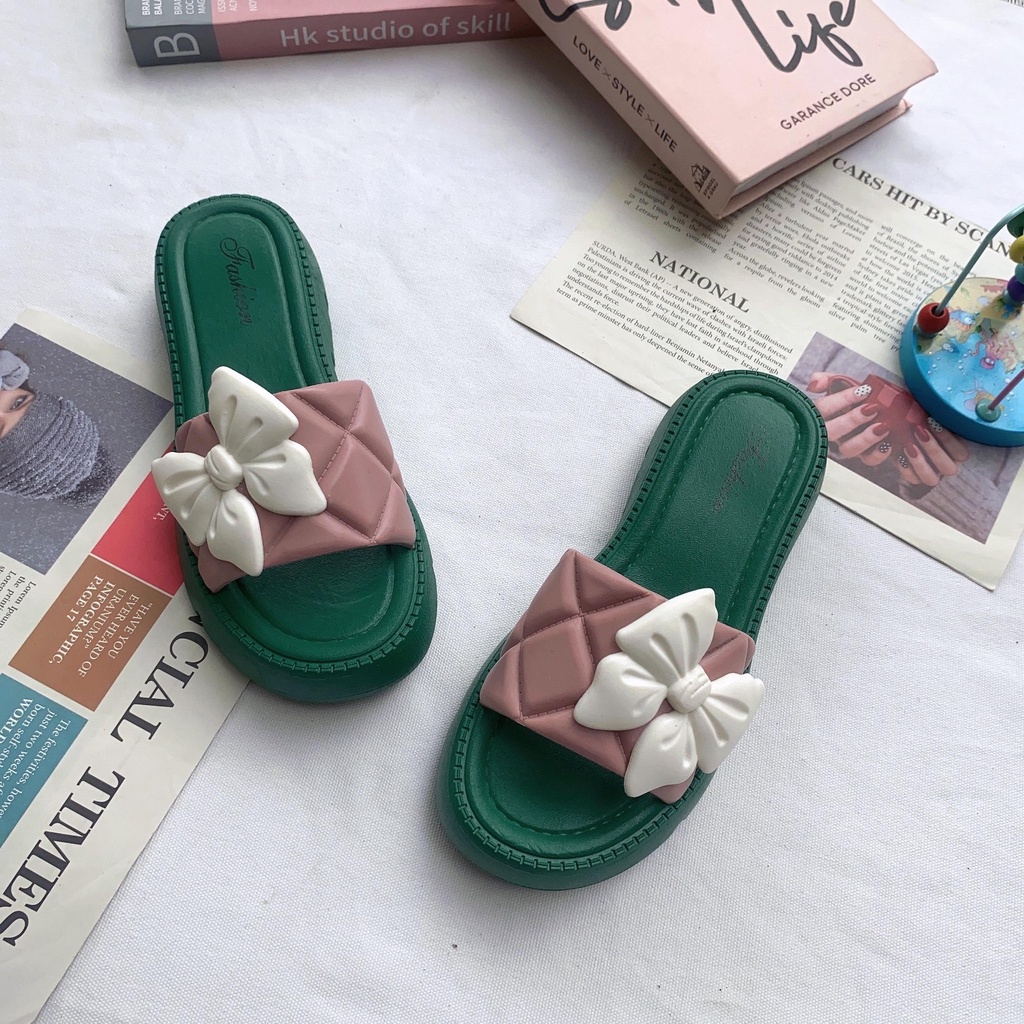 JY370-D10 HOA BƯỚM MŨ dép quai ngang đế 5 phân hàng cao cấp PHỐI NƠ CAO SU sang chảnh